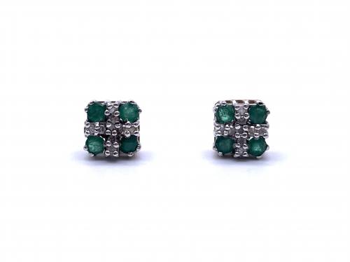 9ct Emerald & Diamond Cluster Earrings
