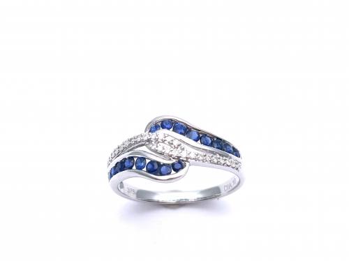 9ct White Gold Sapphire & Diamond Pave Ring