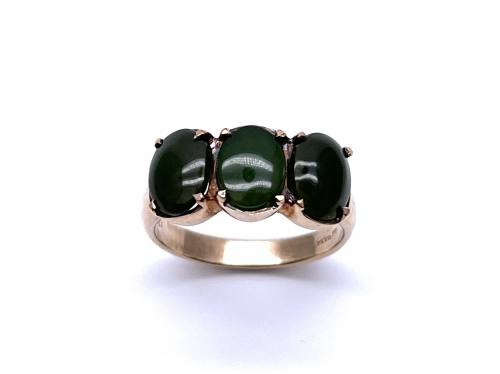 9ct Yellow Gold Nephrite 3 Stone Ring