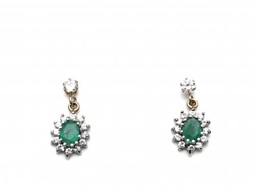 9ct Yellow Gold Emerald & C.Z Earrings