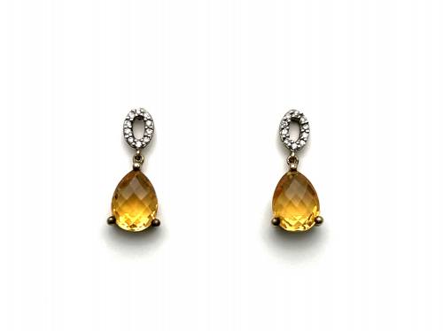 9ct Citrine & Diamond Drop Earrings