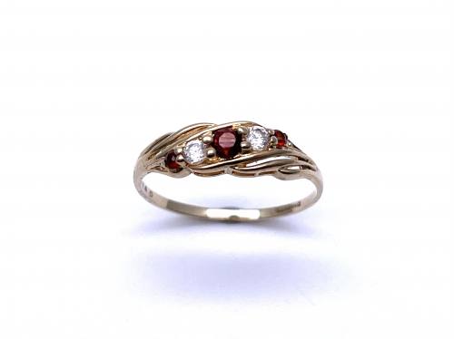 9ct Garnet & CZ 5 Stone Ring