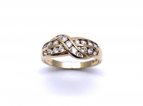 18ct Yellow Gold CZ Crossover Ring