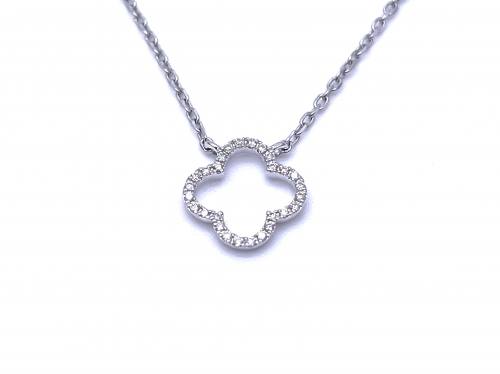 9ct White Gold Diamond Clover Necklet 0.13ct