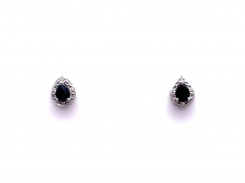9ct White Gold Pear Sapphire & Diamond Earrings