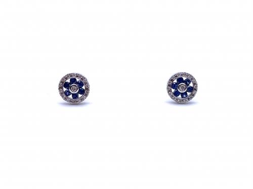 9ct White Gold Sapphire & Diamond Cluster Earrings