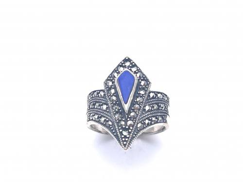Silver Marcasite & Lapis Lazuli Fancy Ring Size Q