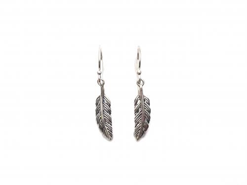 Silver Feather Drop Earrings