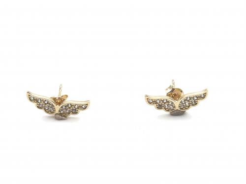 9ct Yellow Gold CZ Angel Wings Stud Earrings