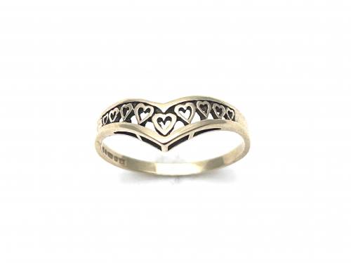 9ct Yellow Gold Hearts Wishbone Ring