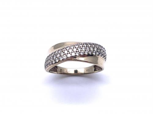 9ct Yellow Gold CZ Pave Crossover Ring