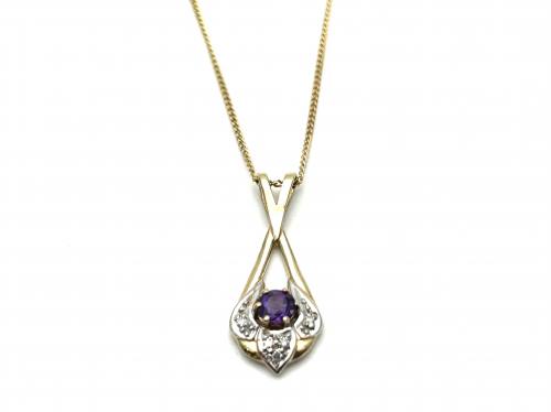9ct Amethyst & Diamond Pendant & Chain