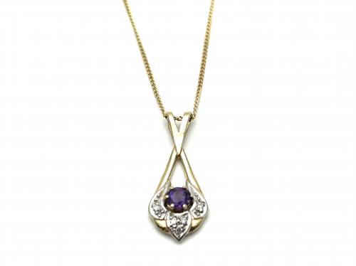 9ct Amethyst & Diamond Pendant & Chain