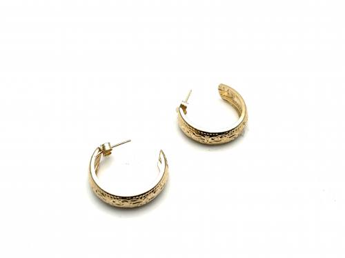 9ct Yellow Gold Patterned Hoop Earrings