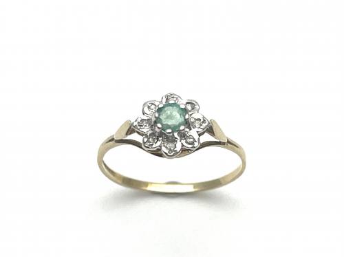 9ct Emerald & Diamond Cluster Ring