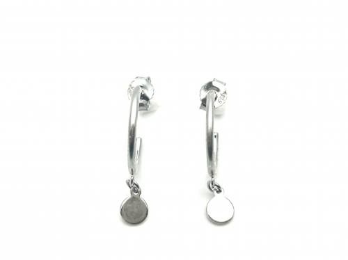 Silver Hoop Stud Earrings with Disc Charm