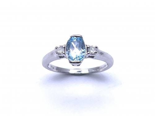 9ct Blue Topaz & Diamond 3 Stone Ring