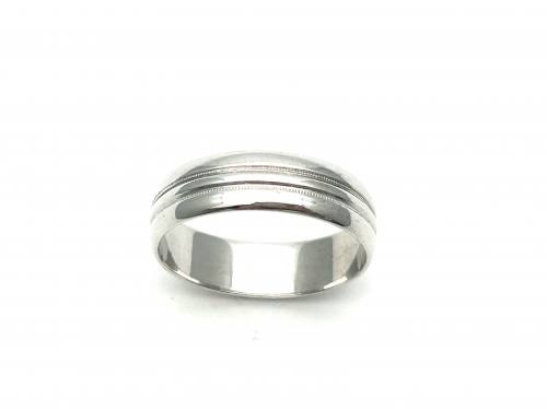 9ct White Gold Patterned Wedding Ring