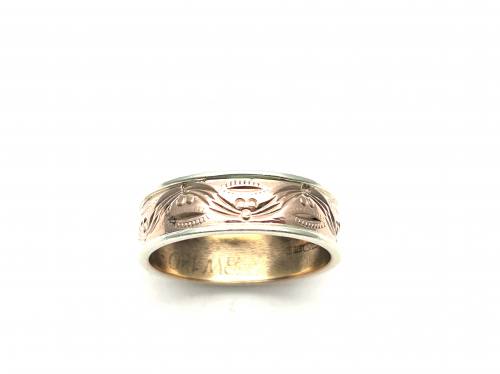 9ct 2 Colour Patterned Wedding Ring