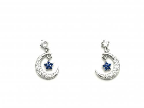 Silver C.Z Moon Drop Stud Earrings