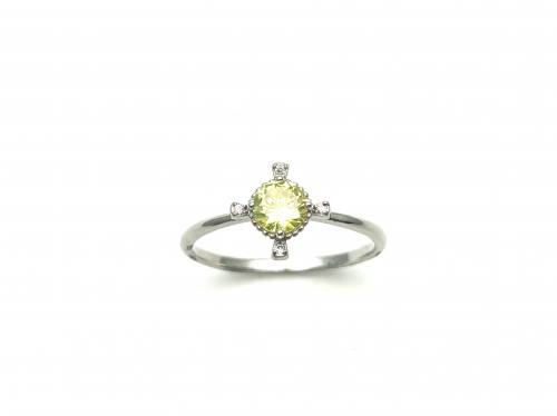 Silver Pale Green & White CZ Cluster Ring