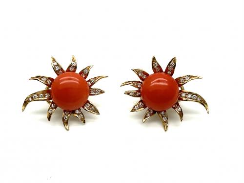 14ct Yellow Gold Coral & Diamond