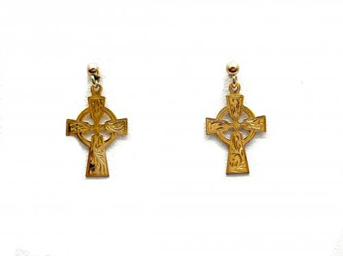 9ct Yellow Gold Celtic Cross Earrings