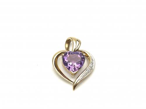 9ct Amethyst & Diamond Heart Pendant