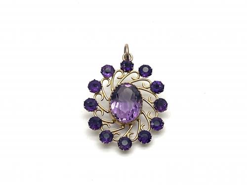 An Old 9ct Yellow Gold Amethyst Pendant