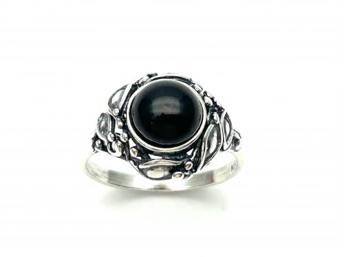 Silver Whitby Jet Ring Size O