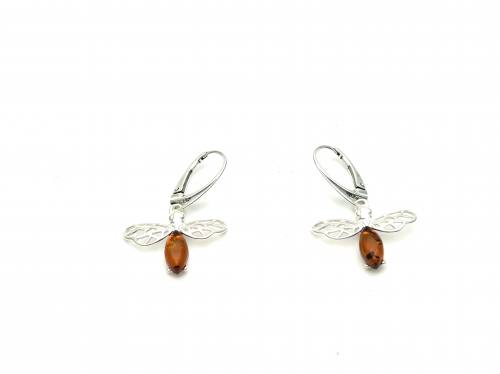 Silver Amber Fly Drop Earrings 33x22mm