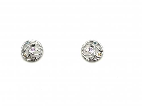 Silver Multi Stone Round Stud Earrings 10mm
