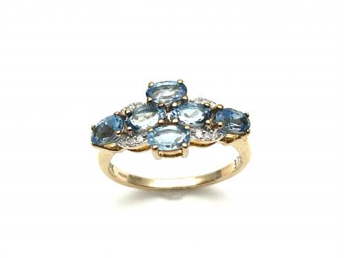 9ct Aquamarine & Diamond Cluster Ring