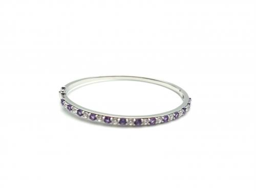 Silver Amethyst and CZ Bangle