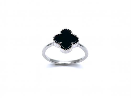 Silver Black Clover Ring