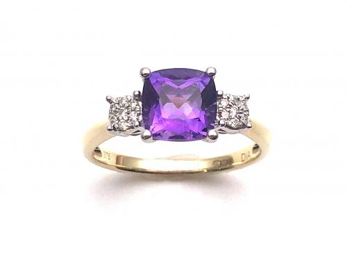 9ct Yellow Gold Amethyst & Diamond Ring