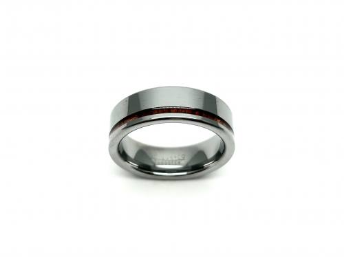 Tungsten Carbide & Thin Wood Inlay Ring