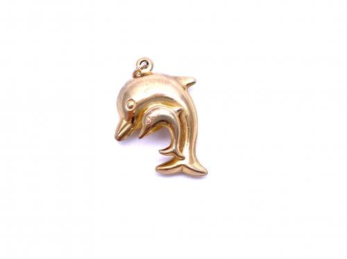 9ct Yellow Gold Double Dolphin Charm