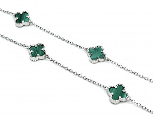 Silver Green Multi Clover Necklace 28 Inch