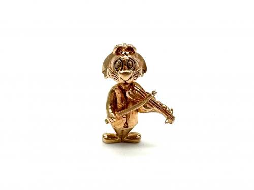 9ct Yellow Gold Cat & Violin Charm