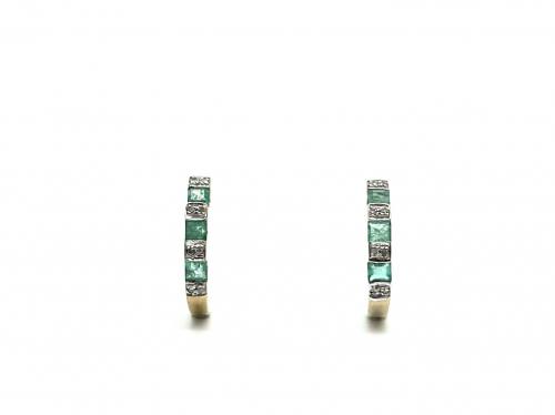 9ct Emerald & Diamond Drop Earrings