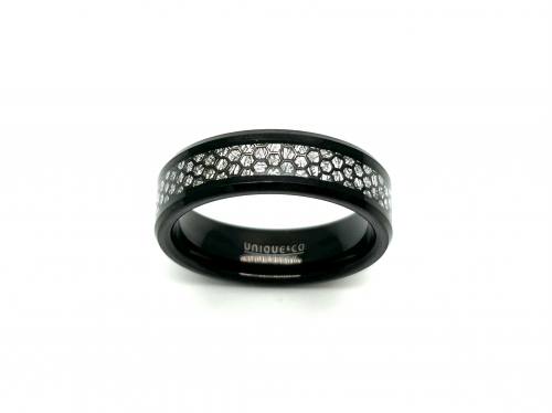 Tungsten Carbide Meteorite Honeycomb Inlay Ring