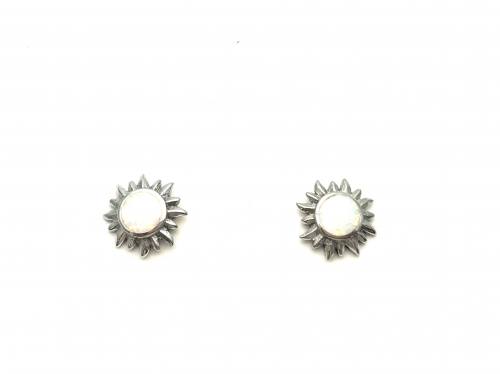 Silver Created Opal Stud Earrings