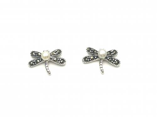 Silver Marcasite Dragonfly Stud Earrings