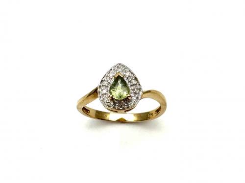 9ct Green Garnet & Diamond Cluster Ring