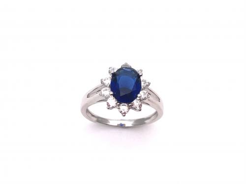 Silver Blue & White CZ Cluster Ring