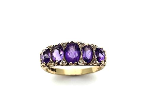 9ct Yellow Gold Amethyst 5 Stone Ring