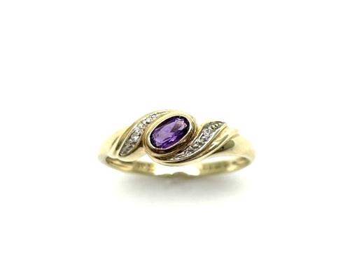 9ct Yellow Gold Amethyst & Diamond Ring