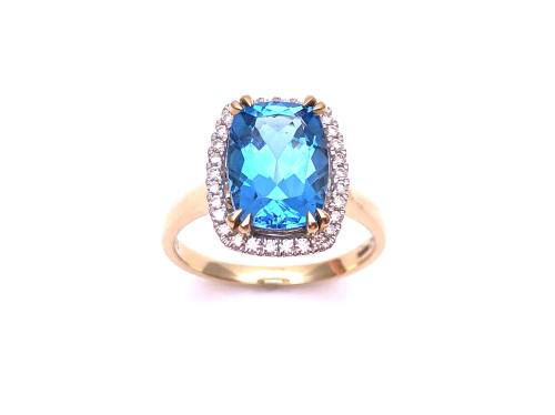 9ct Yellow Gold Blue Topaz & Diamond Cluster Ring