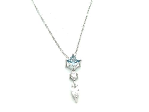 Silver Pale Blue & Clear Mixed Shaped Necklet